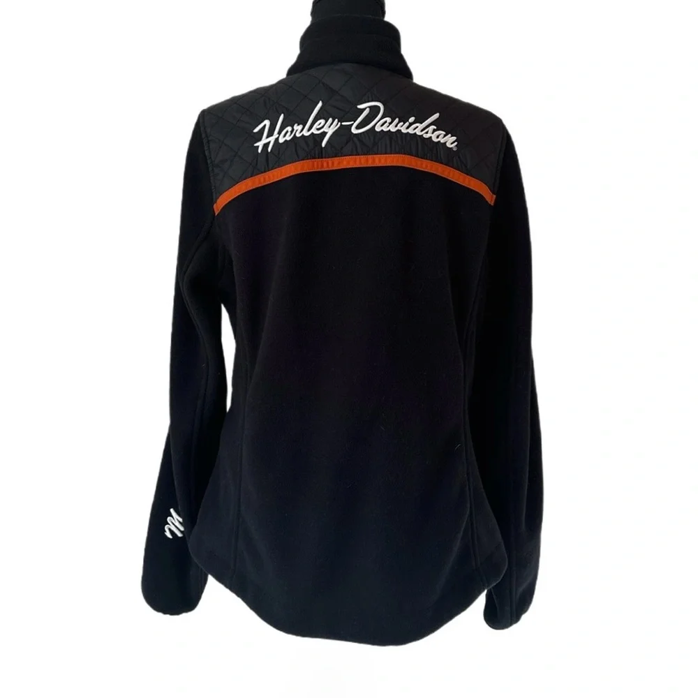 #37 HARLEY-DAVIDSON ~ Black Fleece Jacket Orange Trim Pockets and Quilted Detail